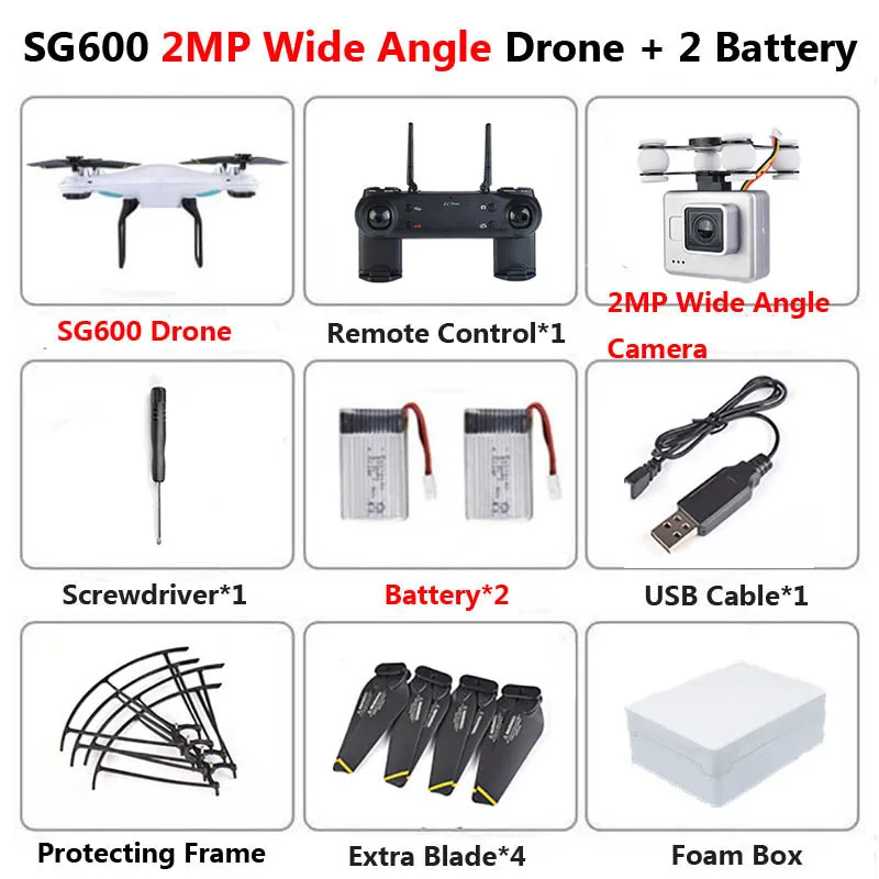 2MP Wide Angle 2B F SG600 Профессиональный Дрон с камерой светодиодный 2MP HD WiFi FPV широкоугольный высота отверстие RC Квадрокоптер вертолет игрушки подарок VS E58 X5HW - Цвет: 2MP Wide Angle 2B F