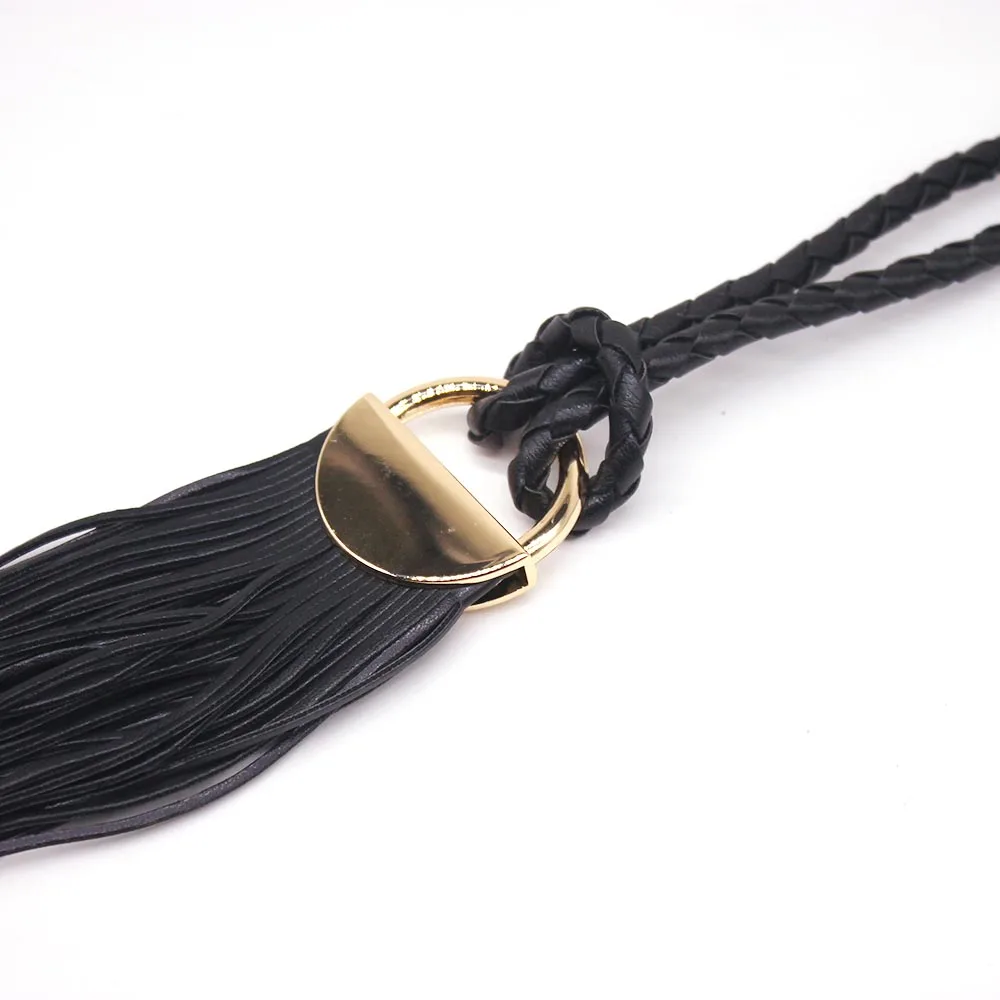 

2021 New Long Leather Tassel Necklace Women Black Punk Pendant Necklace Handmade Of Gothic Women Swear Party Dance Gift