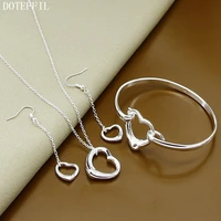 doteffil 925 sterling silver heart necklace earring bangle set for woman wedding engagement party fashion charm jewelry