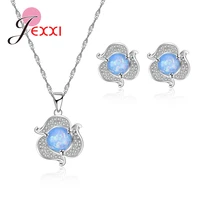 korea style elegant trendy jewelry set 925 sterling silver shiny sythetic opal color forever noble symbol brand bijoux