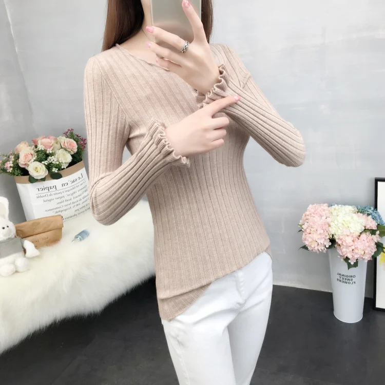 2019 winter sweater women's new head short paragraph Slim Korean version of the thin round neck long sleeve lotu | Женская одежда