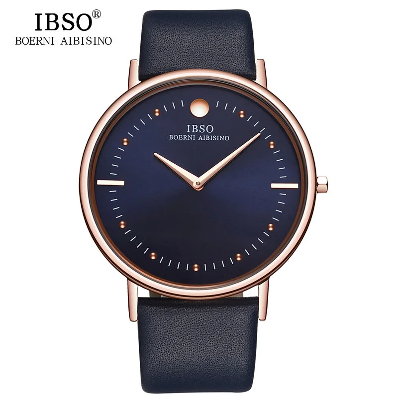 Blue IBSO бренд 7,5 мм ультра-тонкие мужские кварцевые часы дизайн кожаный ремешок Кварцевые часы мужские наручные часы Relogio Masculino - Цвет: Blue