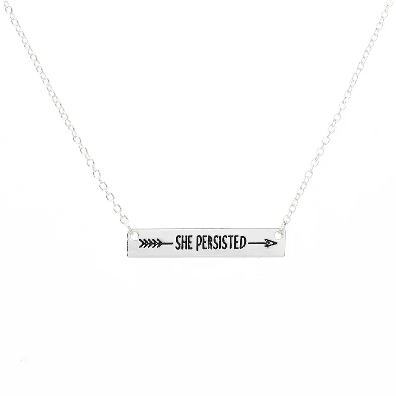 

Hot Selling "SHE PERSISTED" Necklaces Metal Banner Engraving Necklaces