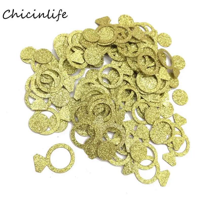 gold Chicinlife, 1 упаковка, блестящее розовое золото, кольцо с бриллиантами, бумажное конфетти, свадебные, вечерние, золотые, Круглые Конфетти - Цвет: gold