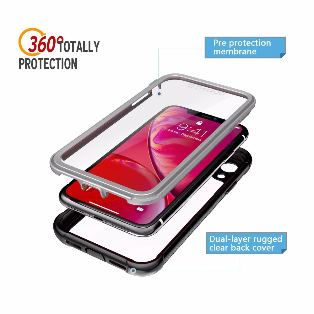 

for iPhone XR Case Full-Body Heavy Duty Protection with Built-in Screen Protector Rugged Armor Cover Clear Shockproof Case 6.1"