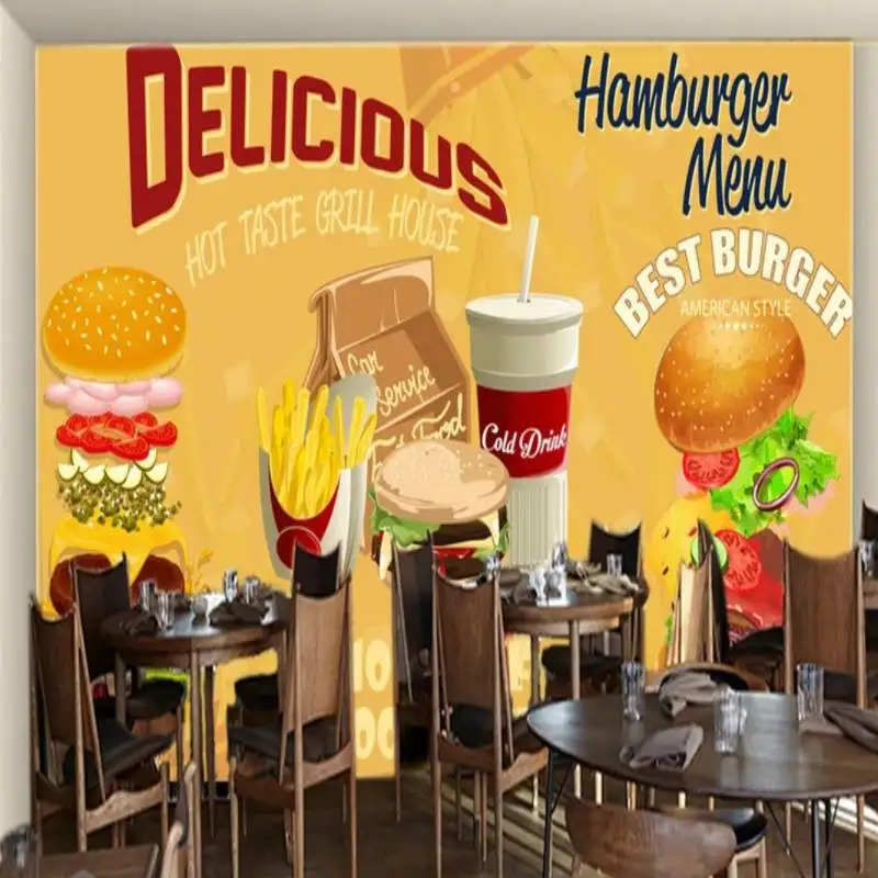 Фотообои на заказ 3D обои с изображением гамбургера ресторана кафе чайного дома