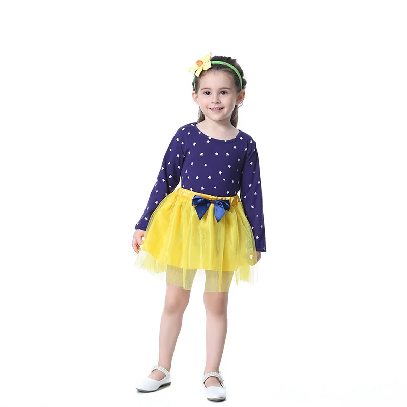 ECTIC Children's Clothing baby Girls Set 2018 New Long Sleeve Pentagram Print Back Bow Two-piece Korean Version Dress Sets | Детская