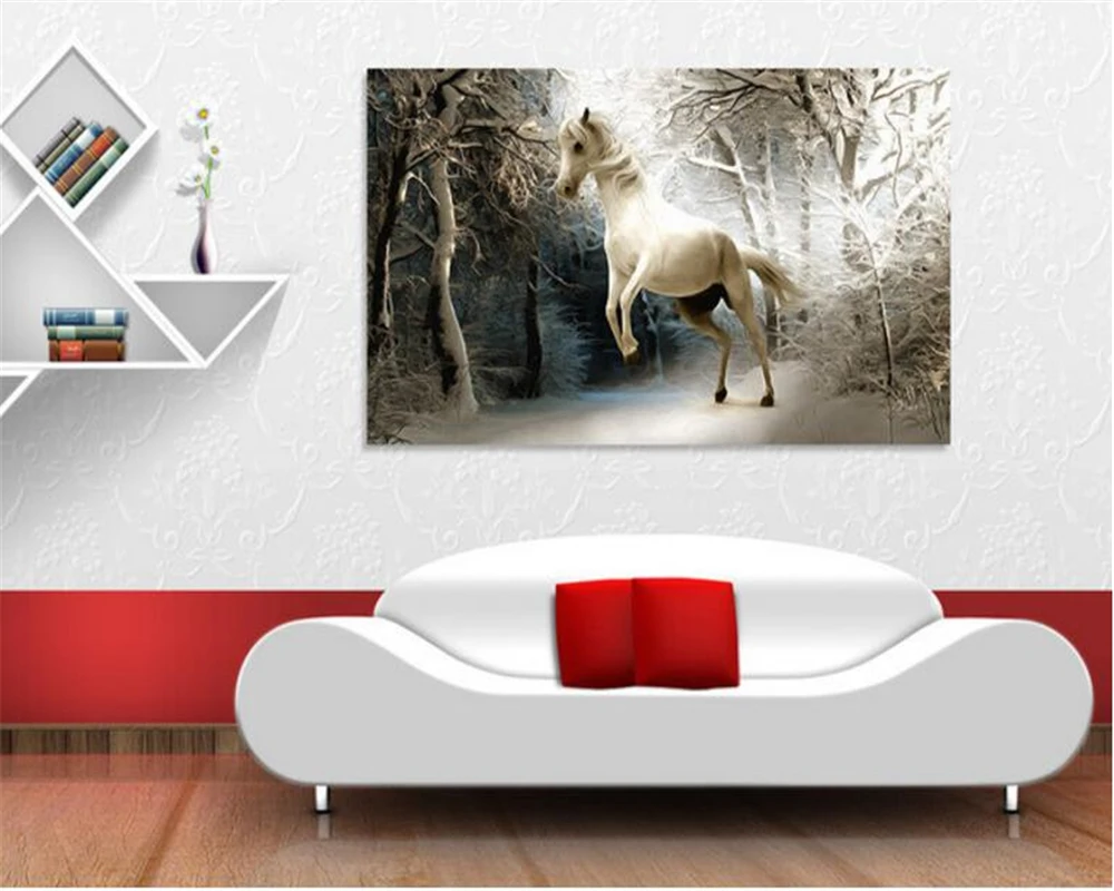 

beibehang papel de parede 3d 3d wallpaper Fashion beauty wall paper winter scenery horse running TV stereo background tapety
