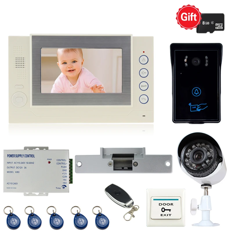 JEX TFT дверной звонок Система Комплект видео запись монитор RFID доступ COMS CCTV камера