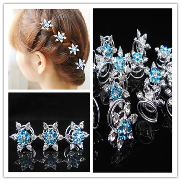 

12 Pcs Blue Snowflake Twists Spins Hair Pins Hair Clip
