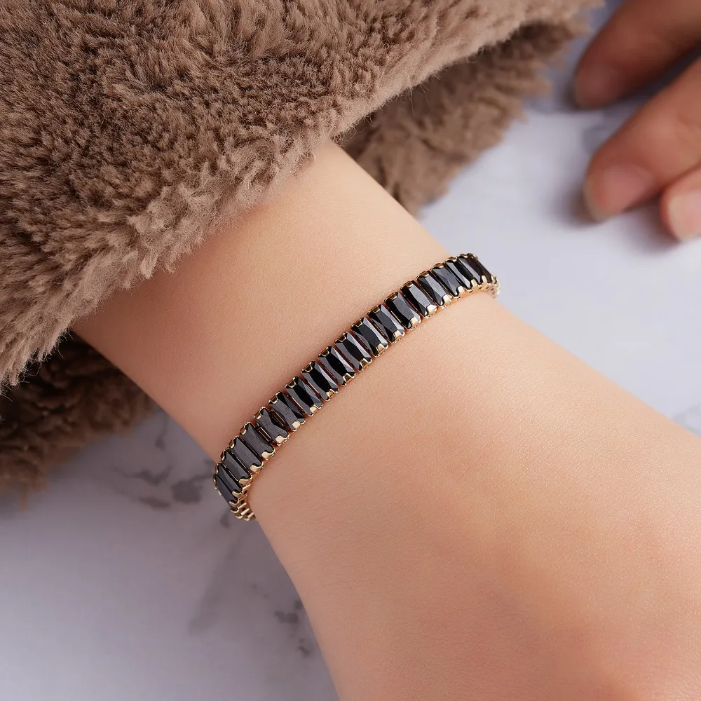 

Rinhoo 3mm Bracelet Luxury Vintage Crystal Bracelets Zircon Micro-inlaid Bracelet Single Row Square Zircon Women Jewelry