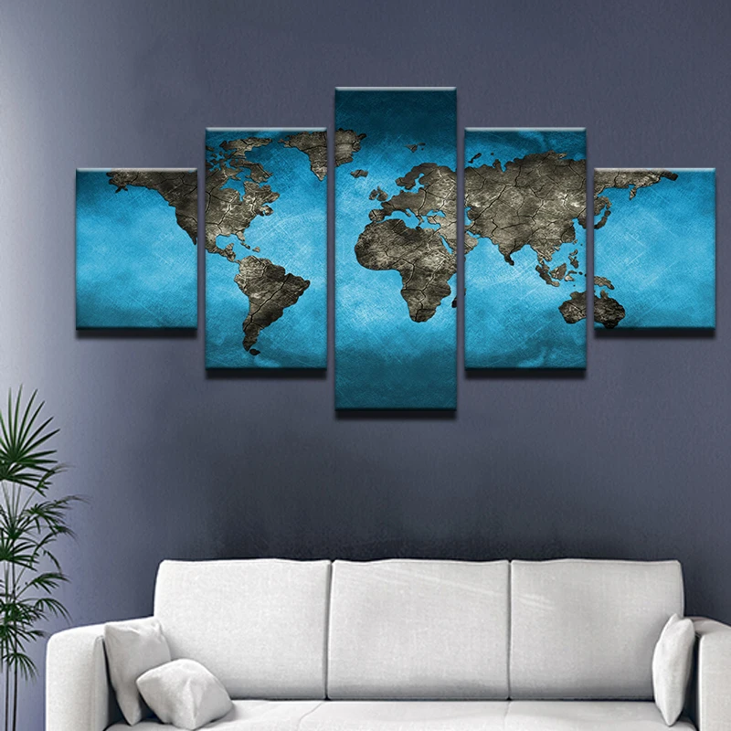 5 панелей с рамкой абстрактная синяя карта пейзаж HD картина холст печать