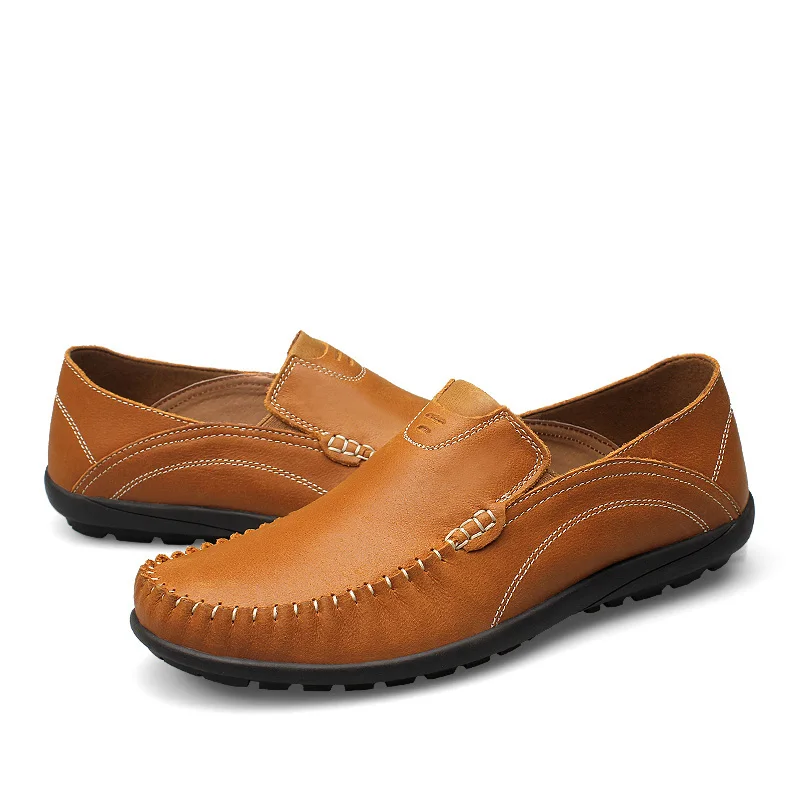 

2021 Fashion Men's Casual Shoes Slip-On Loafers Male Genuine Leather Brown Blue Driving Shoe Man Breathable Flats Shoes For Men