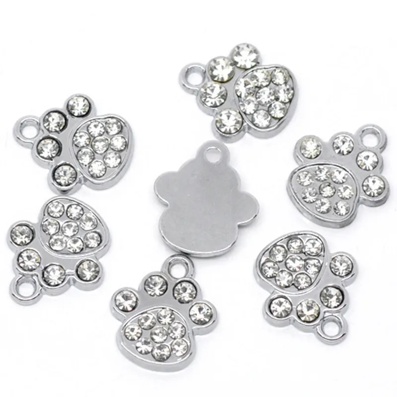 30 шт. Серебряный тон Ясно Rhinestone Медвежья Лапа животного из металла Подвески ювелирные изделия компонент Талисманы 18x16 мм