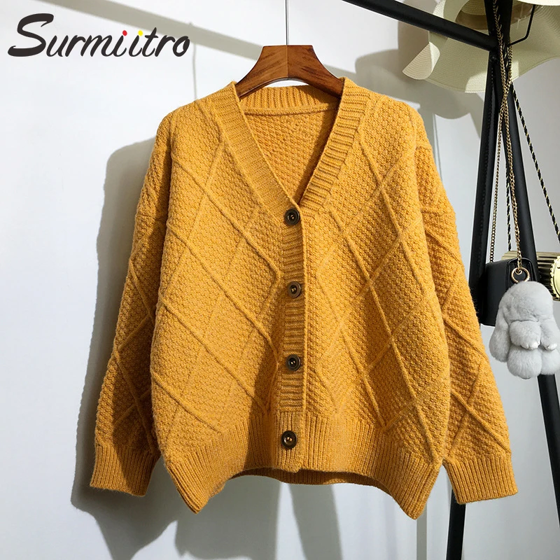 Surmiitro Coarse Knitted Cardigan Women 2020 Autumn Casual Korean Ladies Long Sleeve Winter Sweater Tricot Coat Jacket Female |