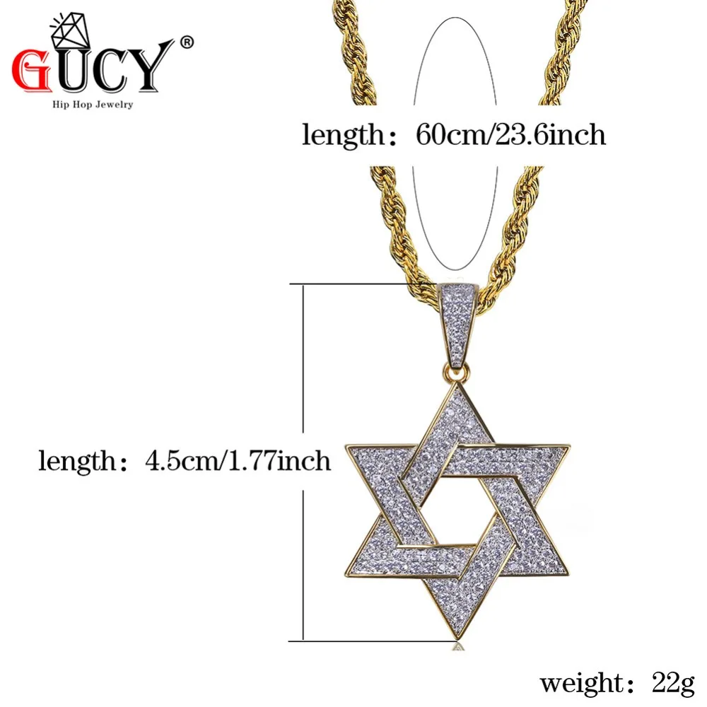 GUCY Star Pendant Necklace Gold Color Micro Pave Iced Out CZ Necklaces For Men Gift | Украшения и аксессуары