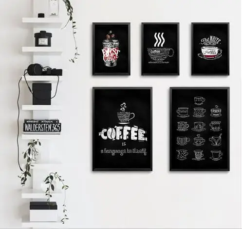 Современная Картина на холсте черная белая кофейная чашка постеры и принты