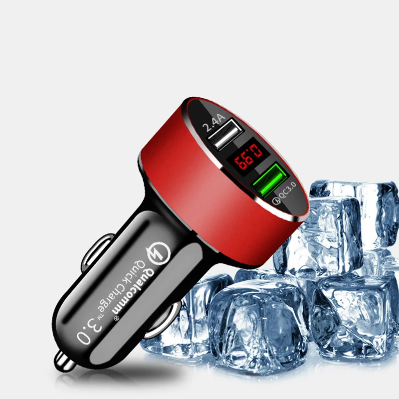 Автомобильное зарядное устройство с двумя USB портами QC3.0 и красным светодиодным