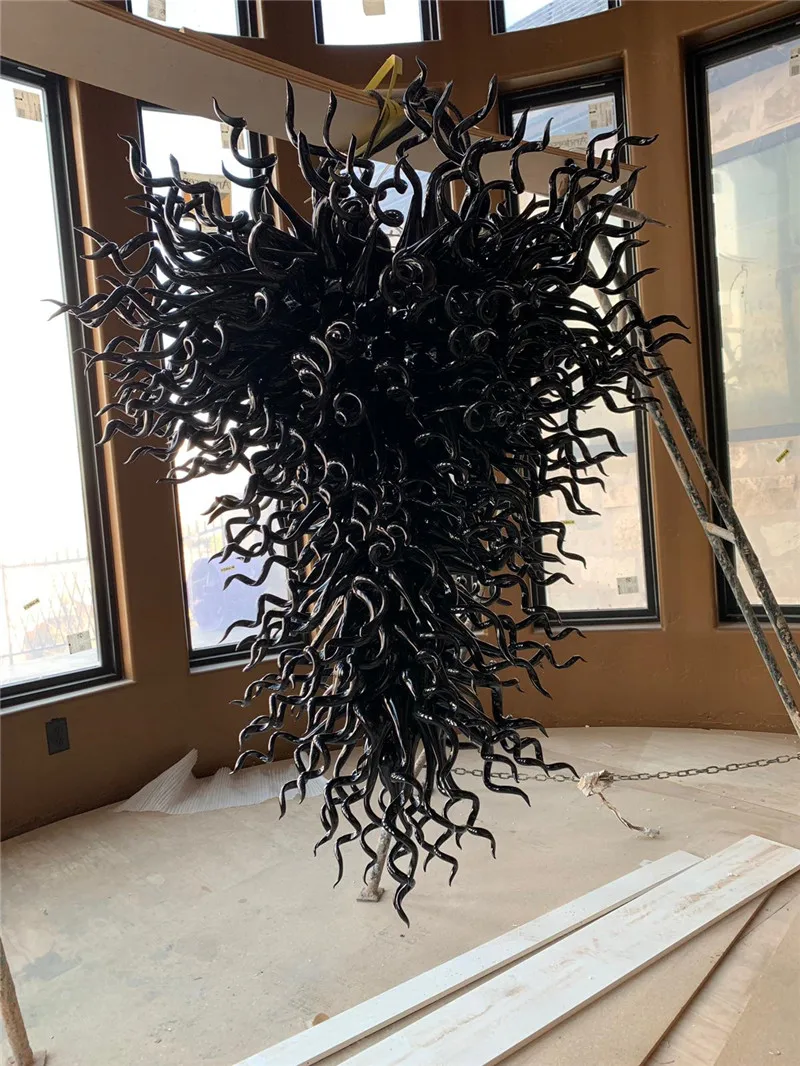 Black Glass Chandelier Lighting Custom Made Murano Pendant Lamps Hotel Decor Hanging LED Chandeliers | Лампы и освещение