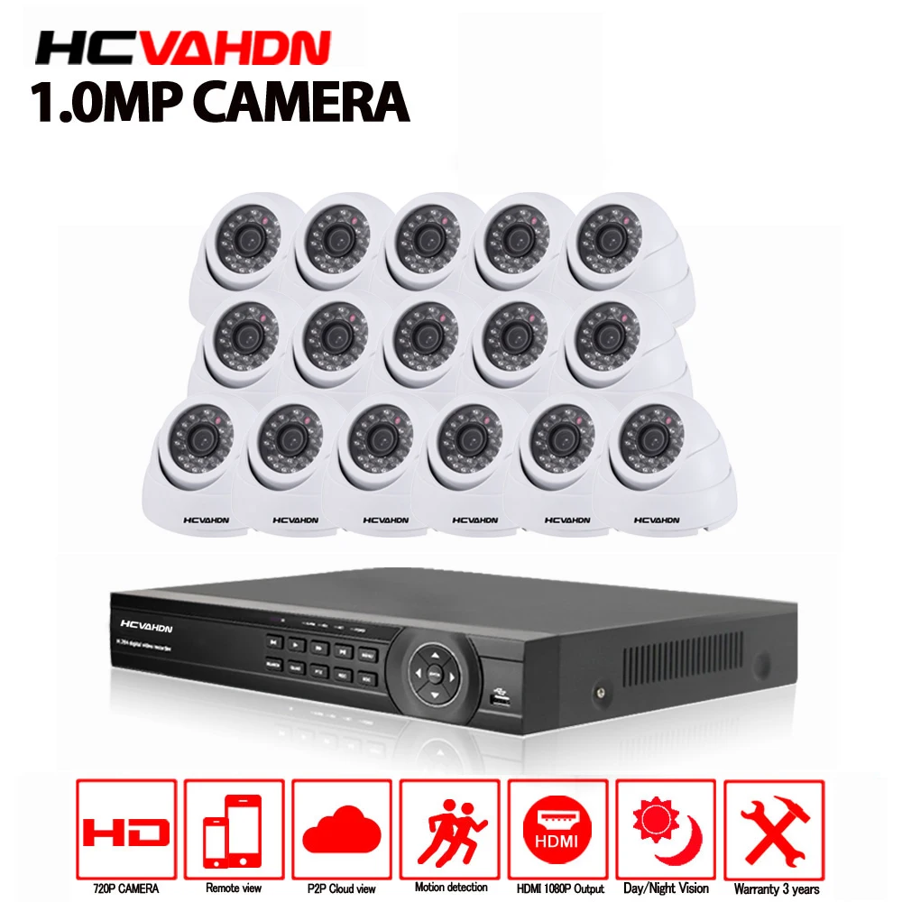 

16CH AHD-NH 1080P DVR Kit CCTV видео система 16x720 P 1.0MP Крытая наружная камера безопасности 16-канальная камера наблюдения