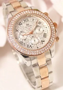 rose gold silver Женские Роскошные модные стальные часы, мужские Кристальные стразы, женские часы, сверкающие блестящие часы с большим циферблатом, Брендовые Часы - Цвет: rose gold silver