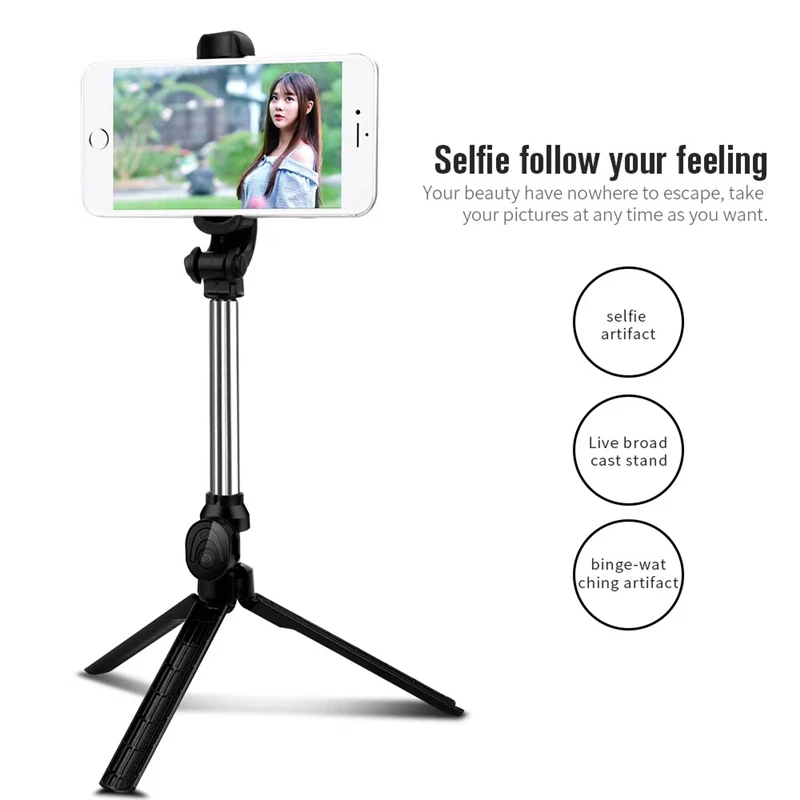 2 IN 1 Wireless Bluetooth Selfie Sticks With Tripod Stand 360 Rotate Button Remote Control Selfiestick For IPhone Android Phones |
