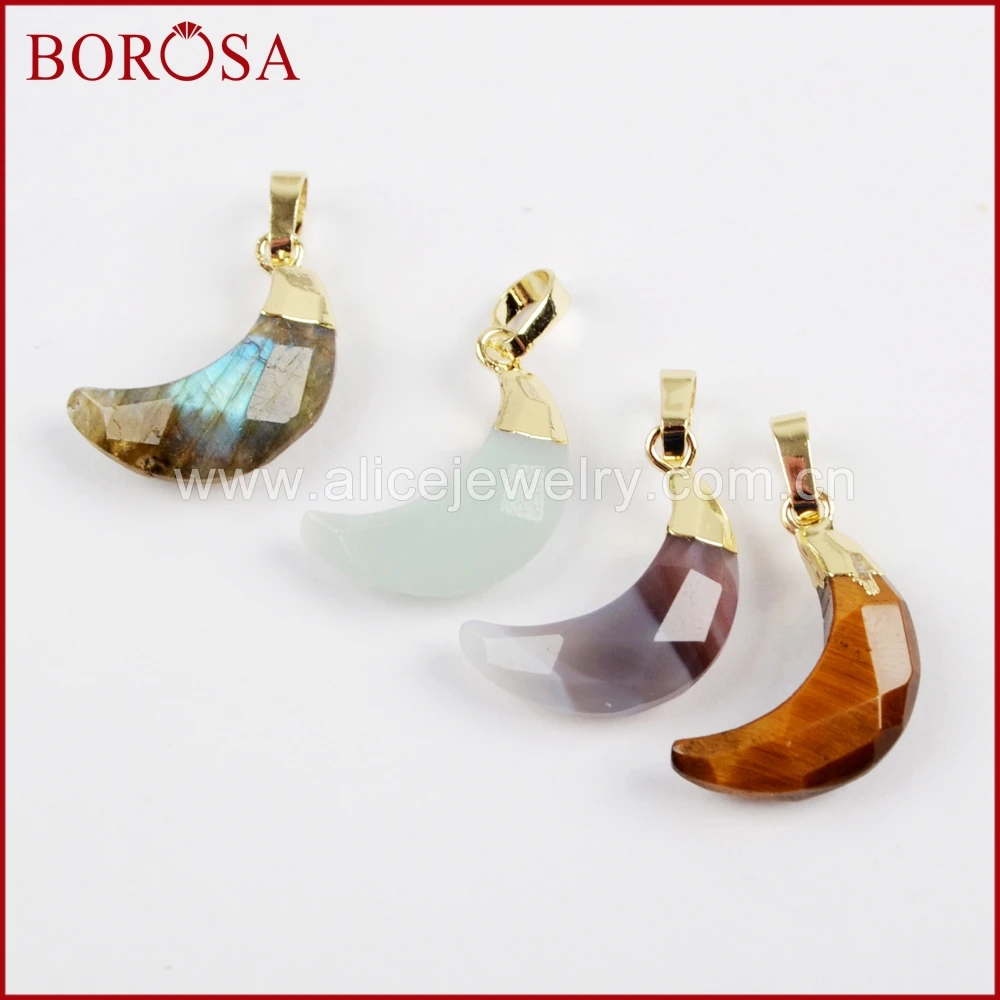 BOROSA 10 шт. золотой цвет полумесяц ограненный природный камень подвески мульти-вид камень фиолетовый кристалл Друза кулон для ожерелья WX904