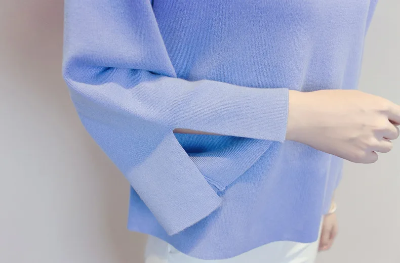 Женский вязаный свитер с круглым вырезом Свободный пуловер оверсайз разрезами