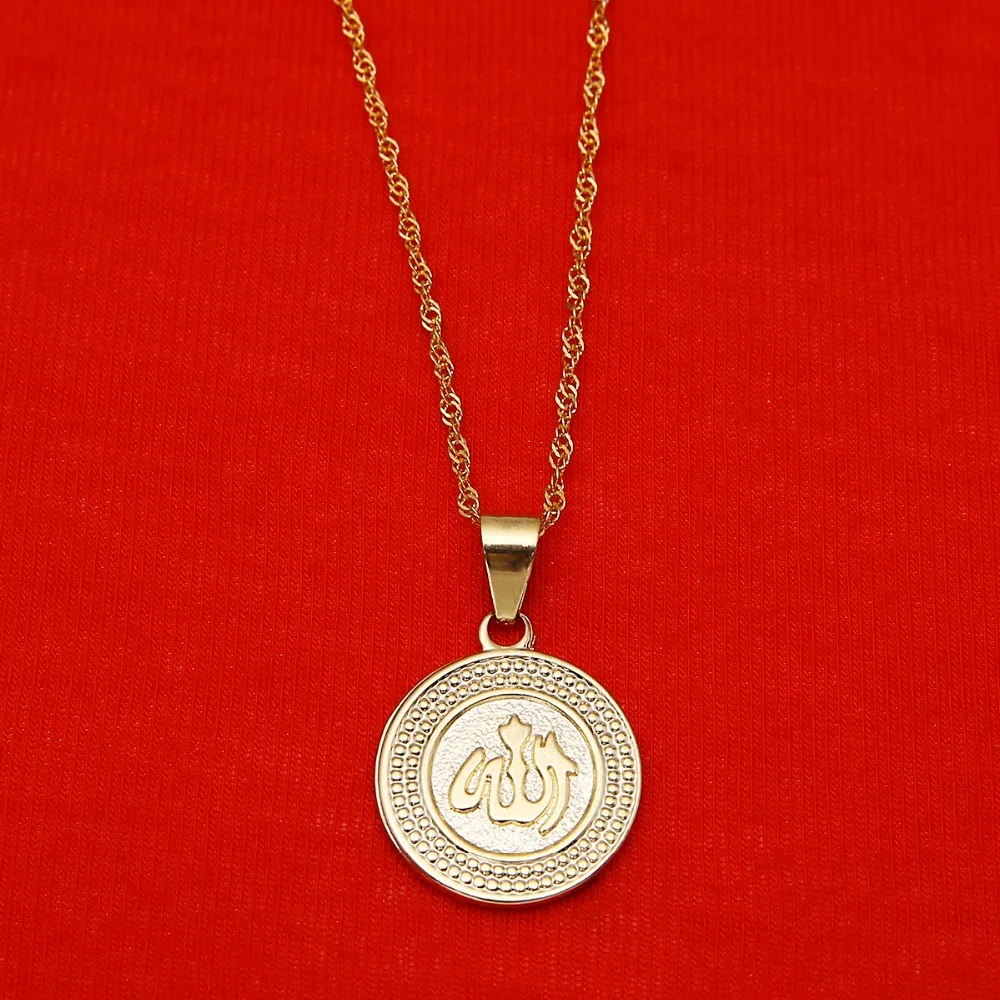 Классический 24K золотой мусульманский Бог Маленький модный кулон ожерелье с 19 6
