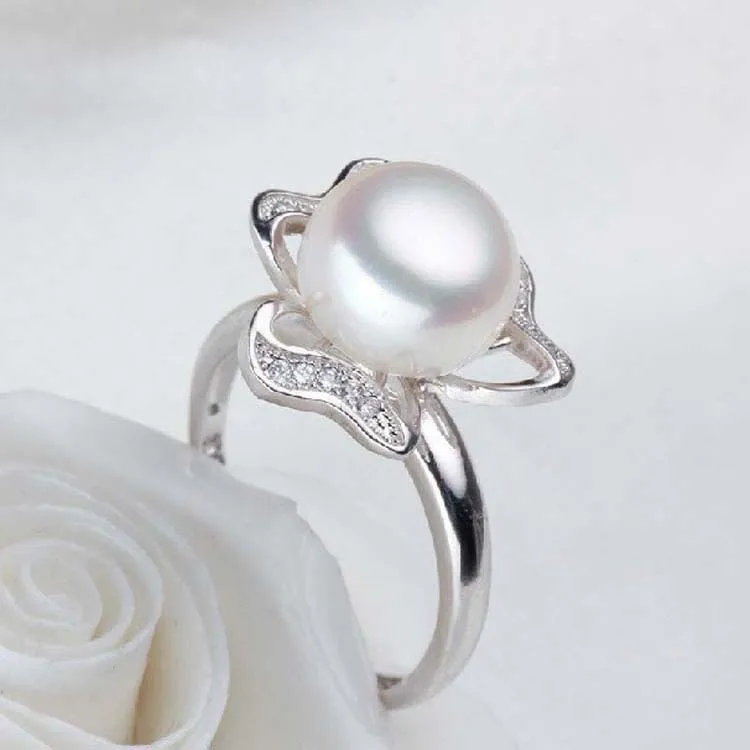 

Natural wedding pearl rings,freshwater pearl jewelry for women 925 sterling silver ring adjustable nice present party gift