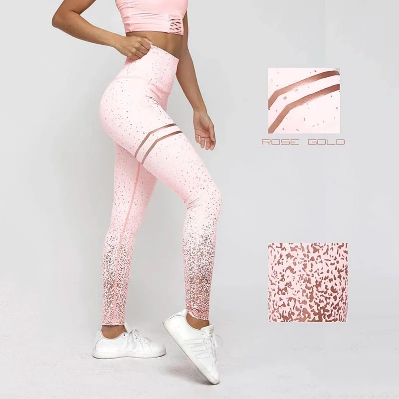 6002 Pink gold Новинка, Лидер продаж, женские леггинсы с золотым принтом, не прозрачные леггинсы для фитнеса, пэчворк, пуш-ап, женские тренировочные штаны - Цвет: 6002 Pink gold