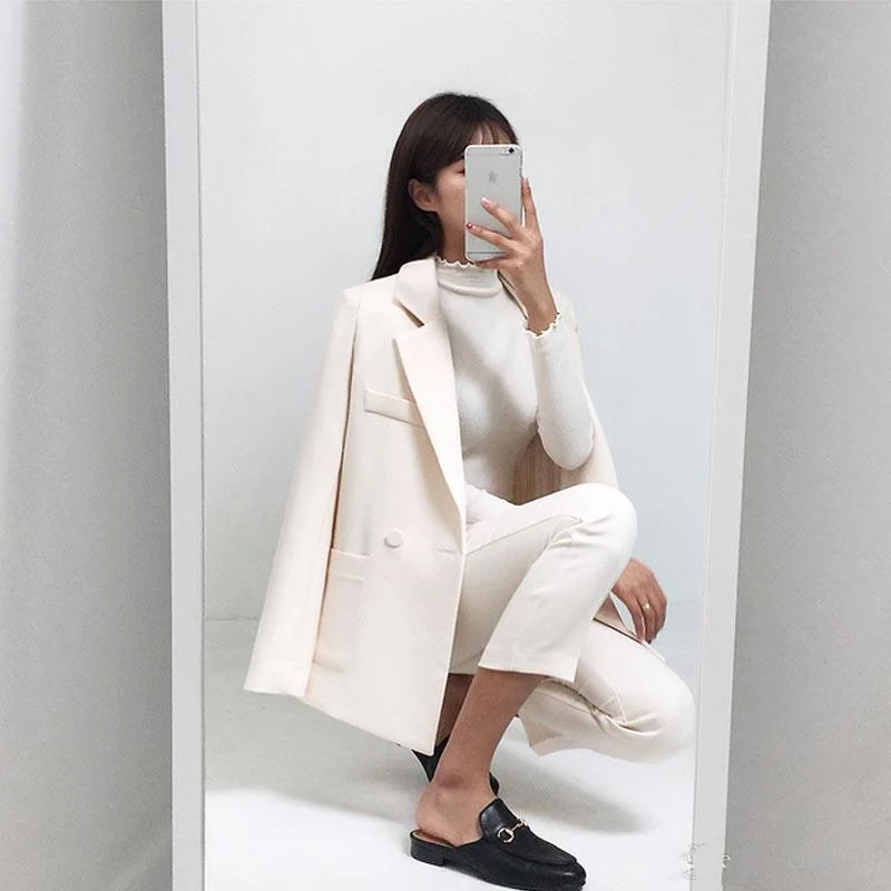 Индивидуальные новый Женские Модные Для женщин один пряжкой Цвет костюм из двух