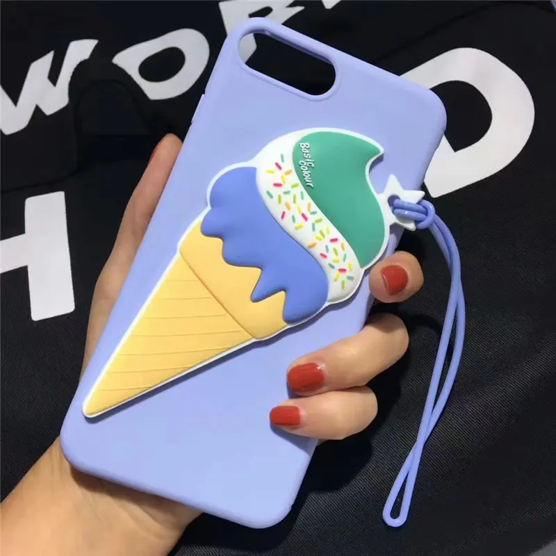 3D Silicone Ice Cream Cell Case for iPhone6 6s 6Plus 6sPlus 7 7Plus Shockproof with Lanyard Ready Soft Cover Stock Free Shipping |