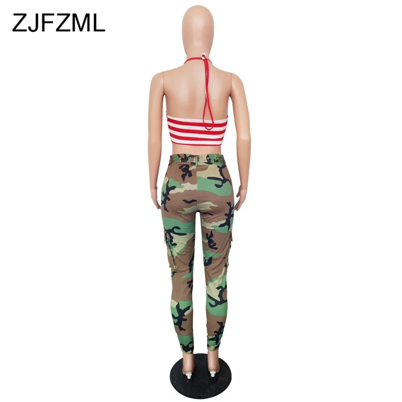 ZJFZML женские модные камуфляжные брюки с высокой талией Pantalon женский брючный костюм длинные спортивные брюки Хлопок Уличная тонкая камуфляжная брюки