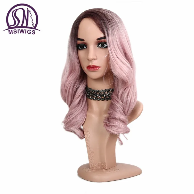 MSI Wigs 20 дюймов Длинные Ombre розовый парик для женщин два тона пепельный розовый Волнистые парики термостойкие синтетические волосы