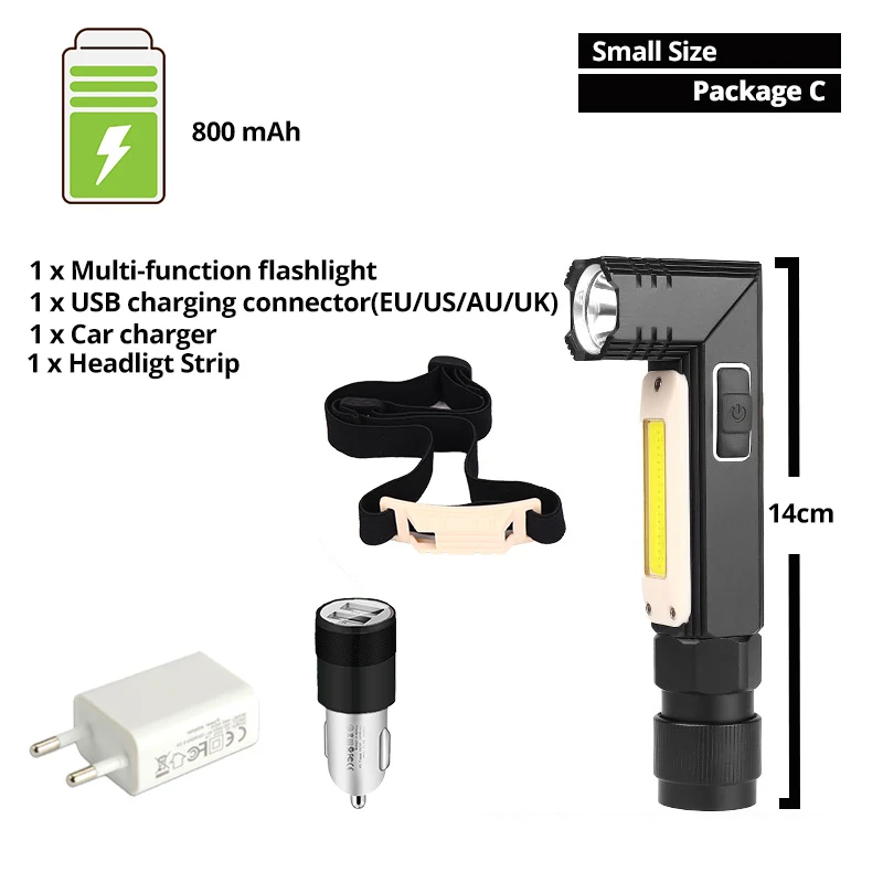 Package C-Small size Многофункциональный светодиодный фонарик вращающаяся Рабочая лампа USB Перезаряжаемый светодиодный фонарик с сильным магнитом подходит для нескольких сцен - Испускаемый цвет: Package C-Small size