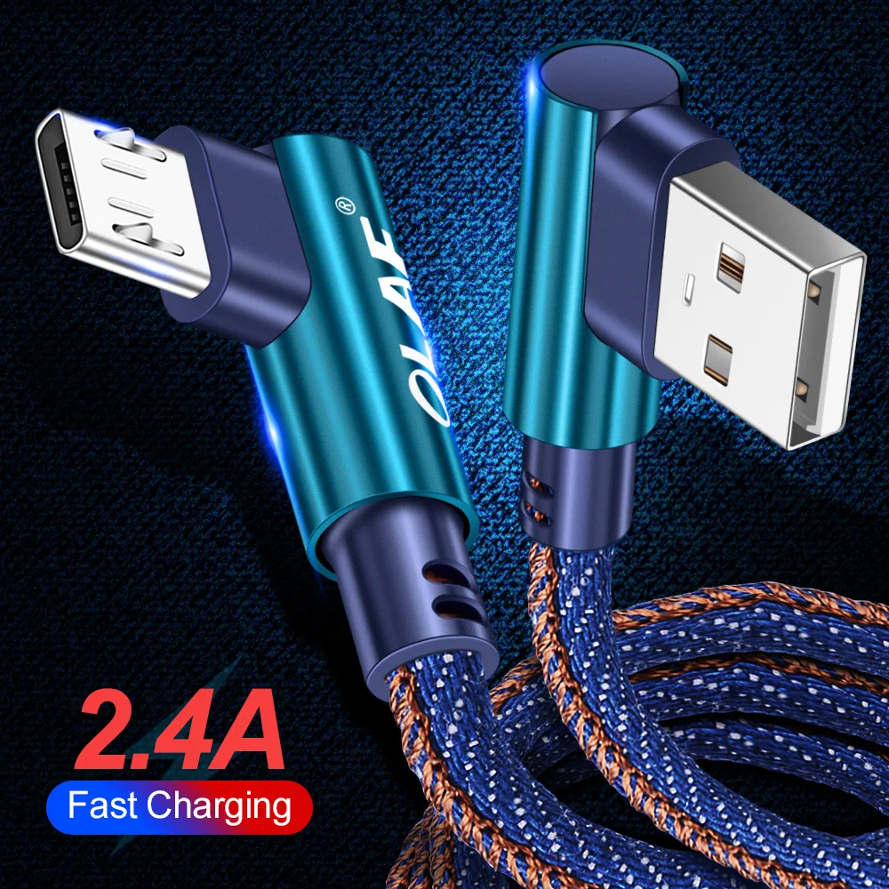 Olaf Micro USB быстрый заряд кабеля кабель для передачи данных samsung Xiaomi LG L-line 90 градусов