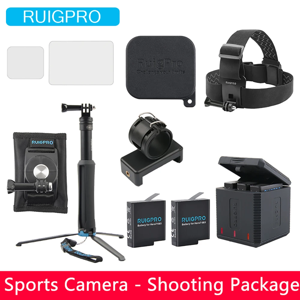 Ruigpro для спортивной камеры gopro, набор для начинающих, для дайвинга, верховой езды, альпинизма, автоспуска, аксессуары для съемки