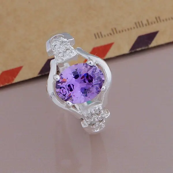 Женское и мужское кольцо из серебра 925 пробы с фиолетовым камнем|ring tray|ring clearring topaz