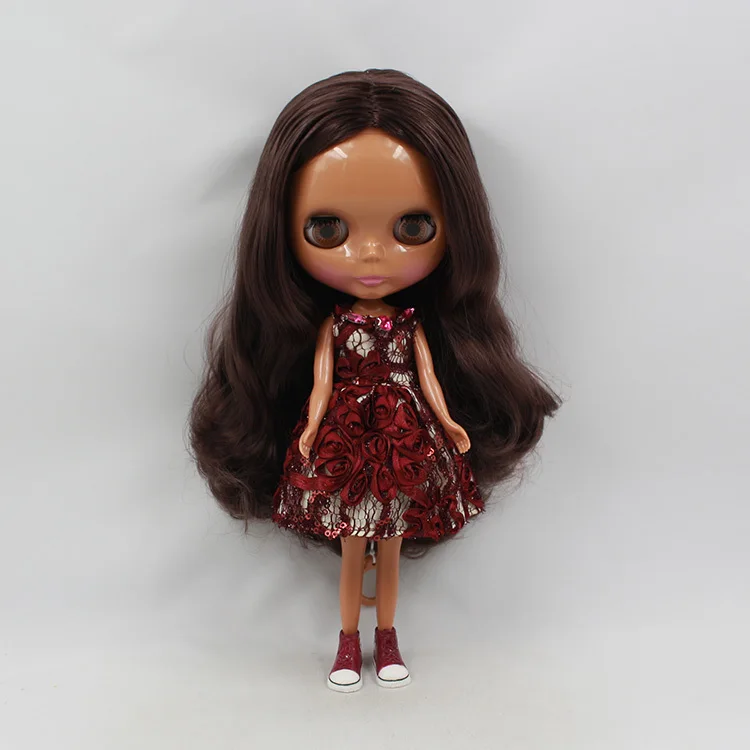 Кукла b8 Nude Blyth темно-коричневые волосы Заводская кукла из черной кожи модная