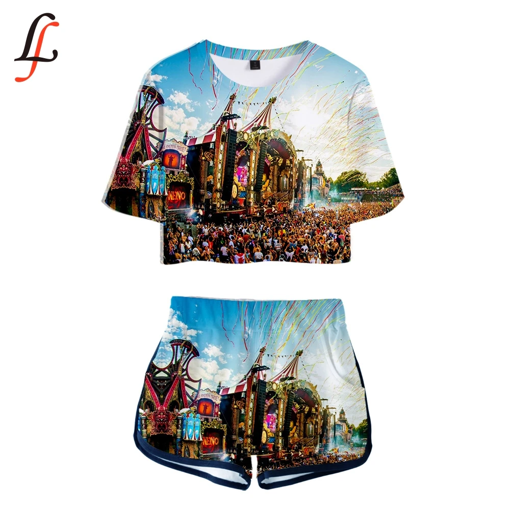Tomorrowland 3D принт Modis горячие сексуальные комплекты из двух частей Мягкая футболка и
