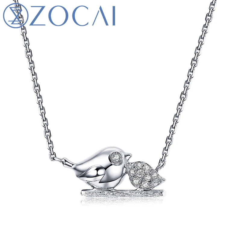 Белый ZOCAI The Little Magpie Real 0,03 CT бриллиантовое ожерелье 18 K розовое золото(Au750) Подвеска-ожерелье JBD90281T - Цвет камня: Белый