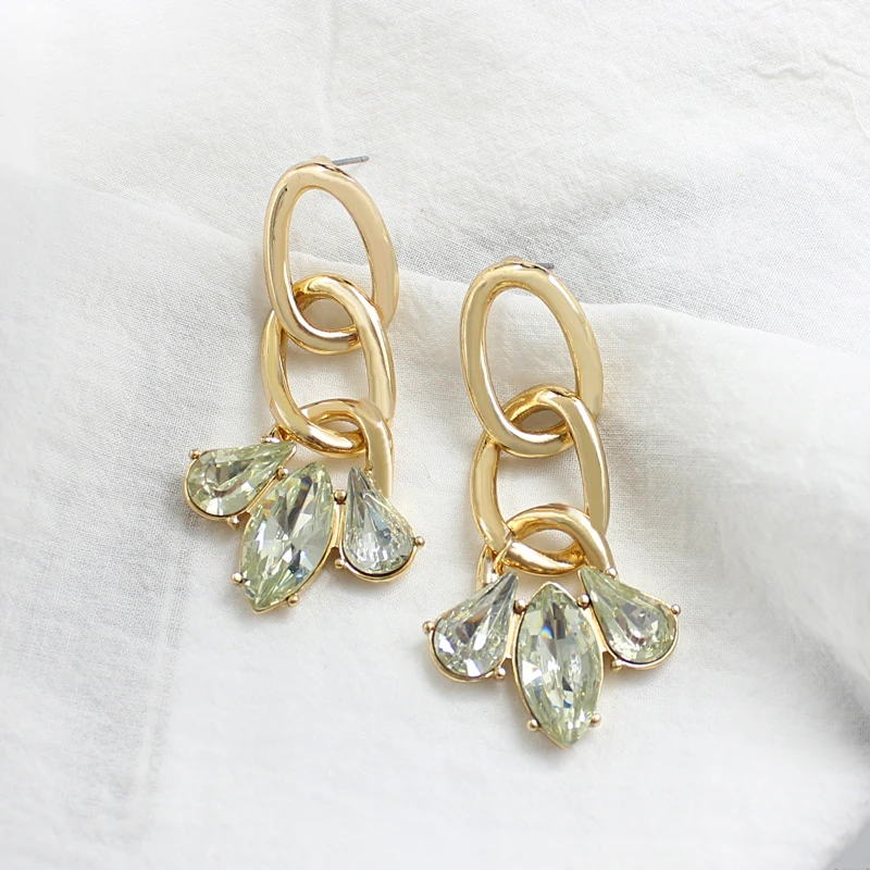 Золотая толстая цепь соединения мозаика три лепестка кристалл камень