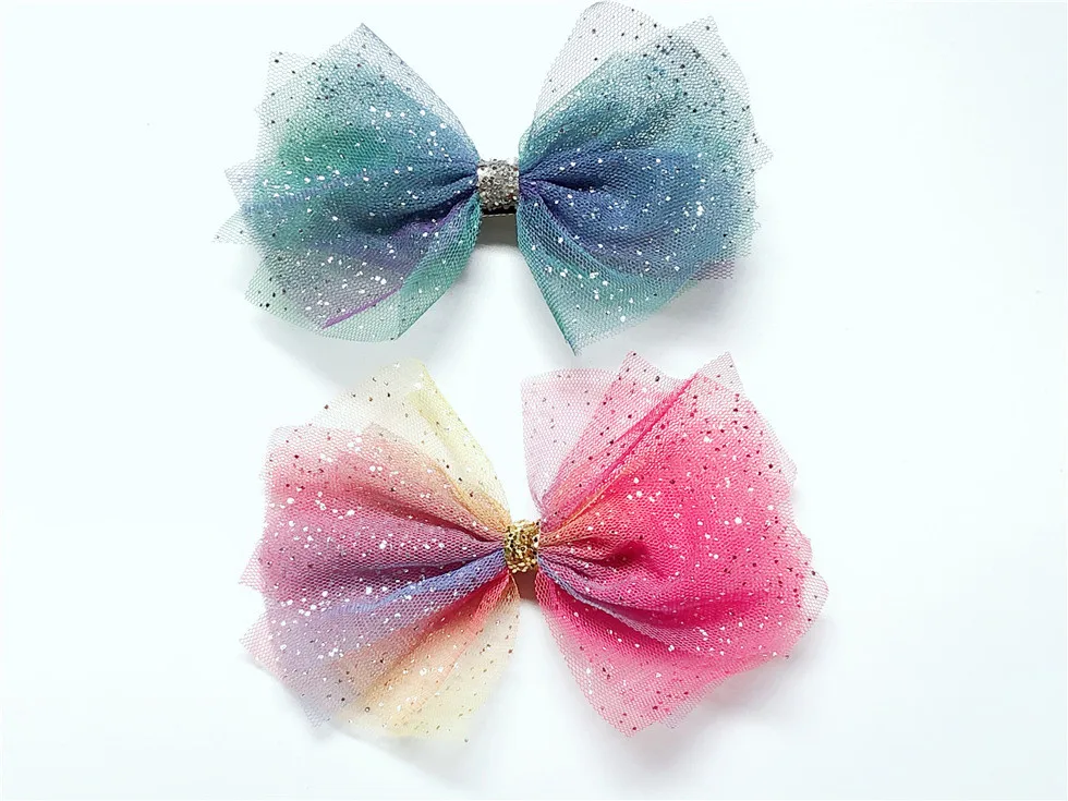 Розница 1 шт. модные блестящие градиентные сетчатые заколки для волос с бантом