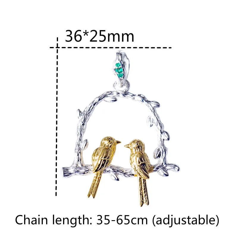 

925 Sterling Silver Gold Branch Bird Long Necklaces & Pendants For Women Chinese Style Vintage Party Jewelry Flyleaf