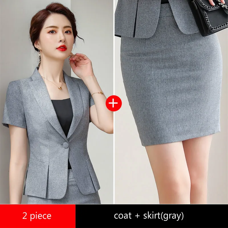 gray coat and skirt Женские костюмы, элегантная профессиональная одежда, шикарные розовые красные блейзеры, офисные женские модные повседневные рабочие костюмы, пальто и брюки, женская одежда - Цвет: gray coat and skirt