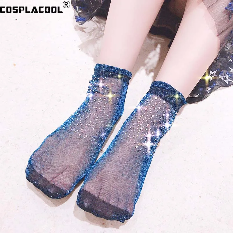 

[COSPLACOOL]Transparent Shining Creative Sequins Pearl Silver Skarpetki Socks Glitter Harajuku Socks Women Sexy Silk Calcetines
