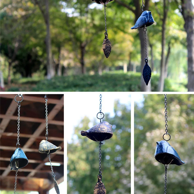 Птица и листья ветряные колокольчики стиль фэн шуй бронзовый старинный Железный