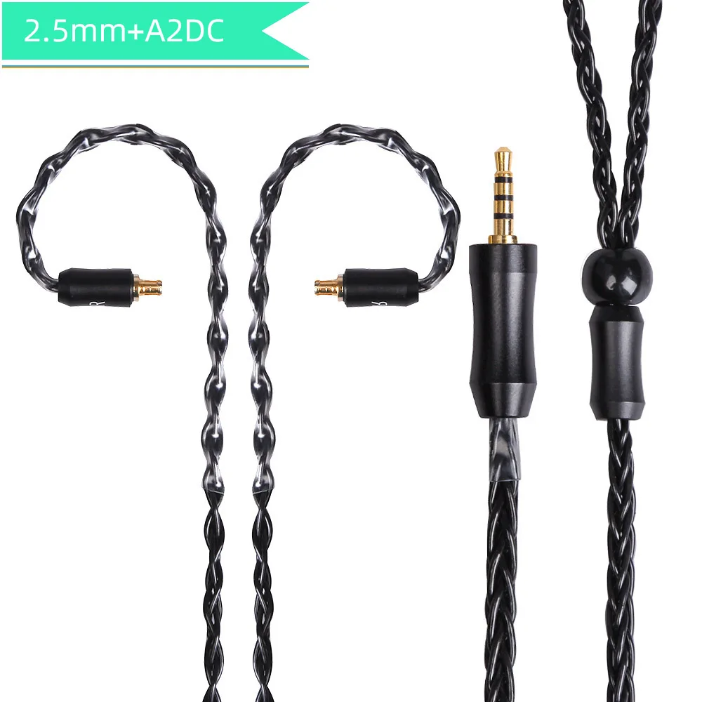 Black A2DC 2.5 FDBRO MMCX обмен мгновенными сообщениями IE80 2Pin OCC посеребренный кабель для наушников Разъем для наушников, 3,5/2,5/4,4 мм балансный 8-ядерный посеребренный серебряный кабель - Цвет: Black A2DC 2.5
