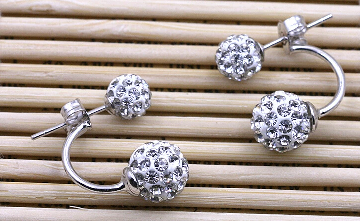 Серьги из серебра 925 пробы с двойными круглыми бусинами цирконием класса ААА и